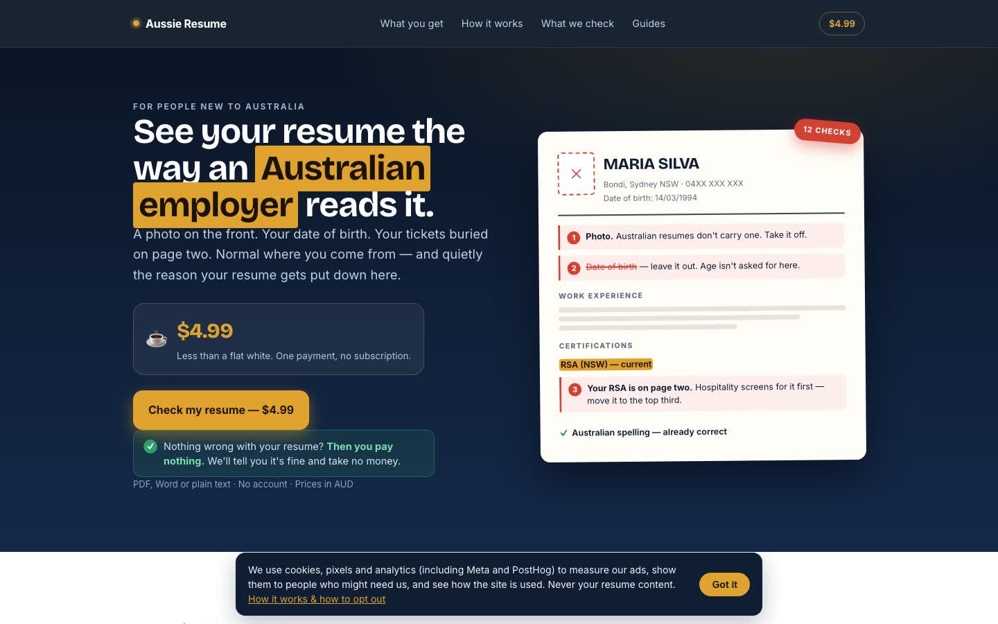Aussie Resume website on a laptop screen
