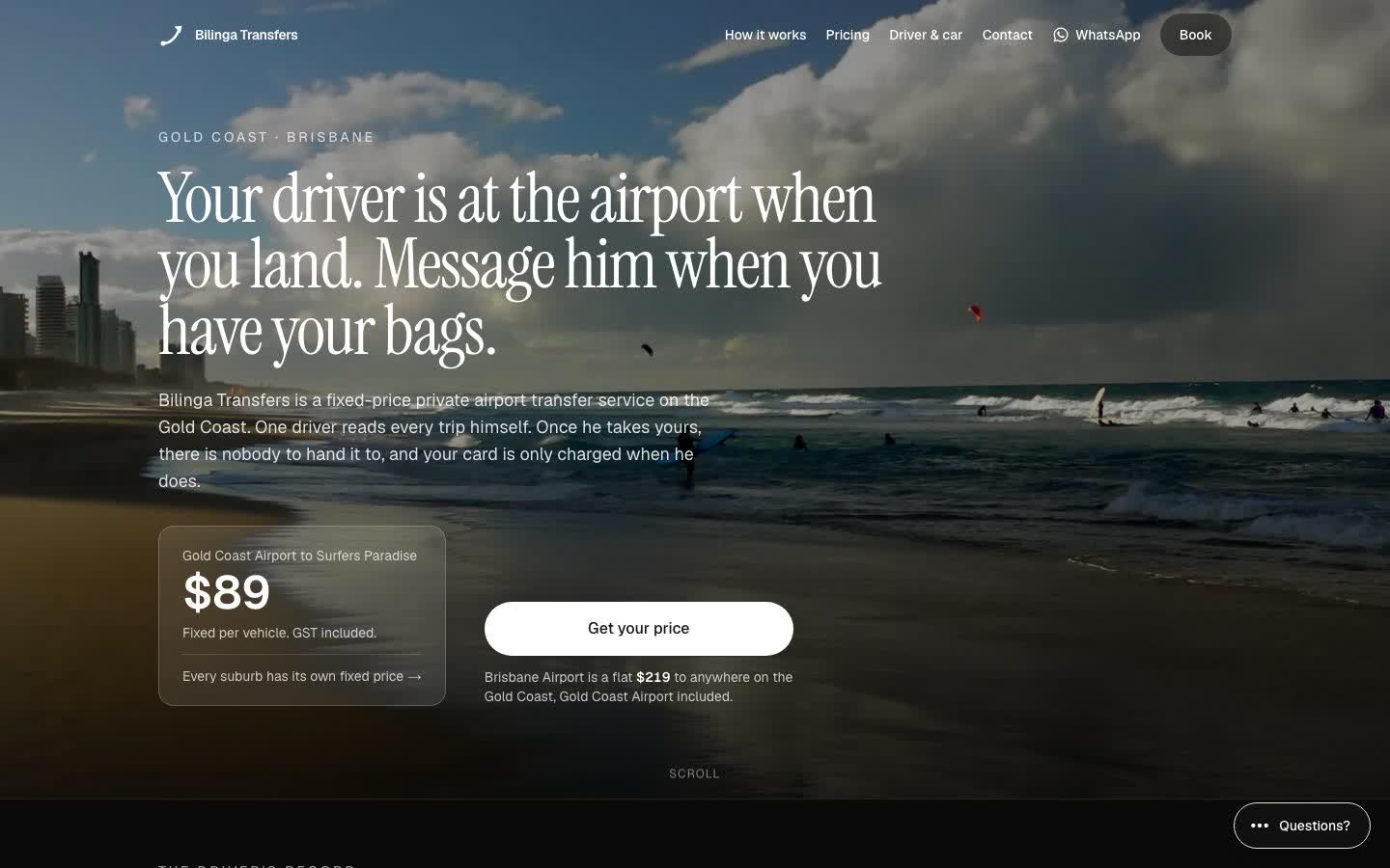 Bilinga Transfers website on a laptop screen